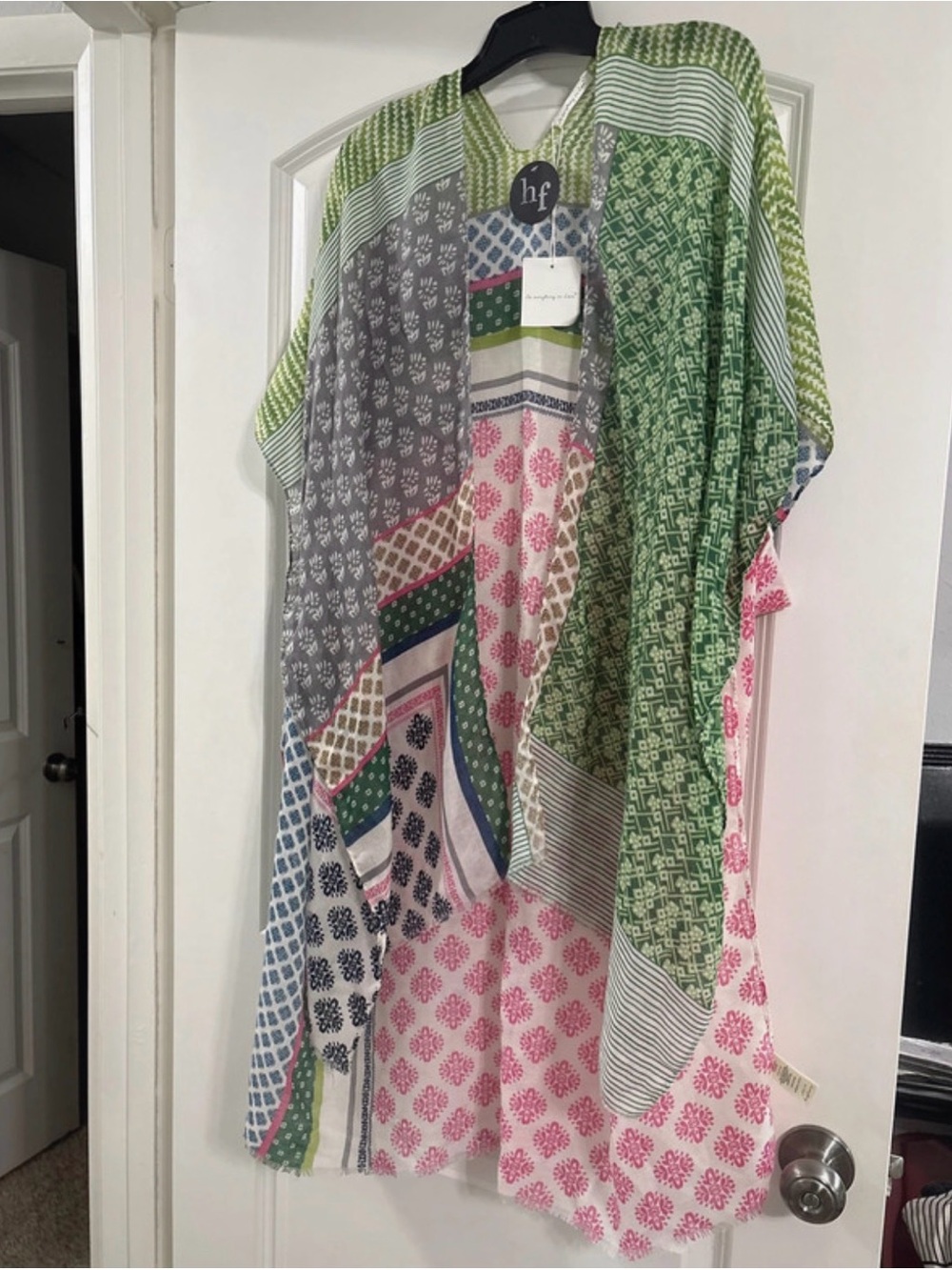 Multicolor Printed Kimono Cover-Up - Green & Pink